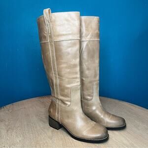 Lucky Brand Hybiscus Riding Boot Silver Cloud Tan Leather Women’s 7.5 Wide Calf